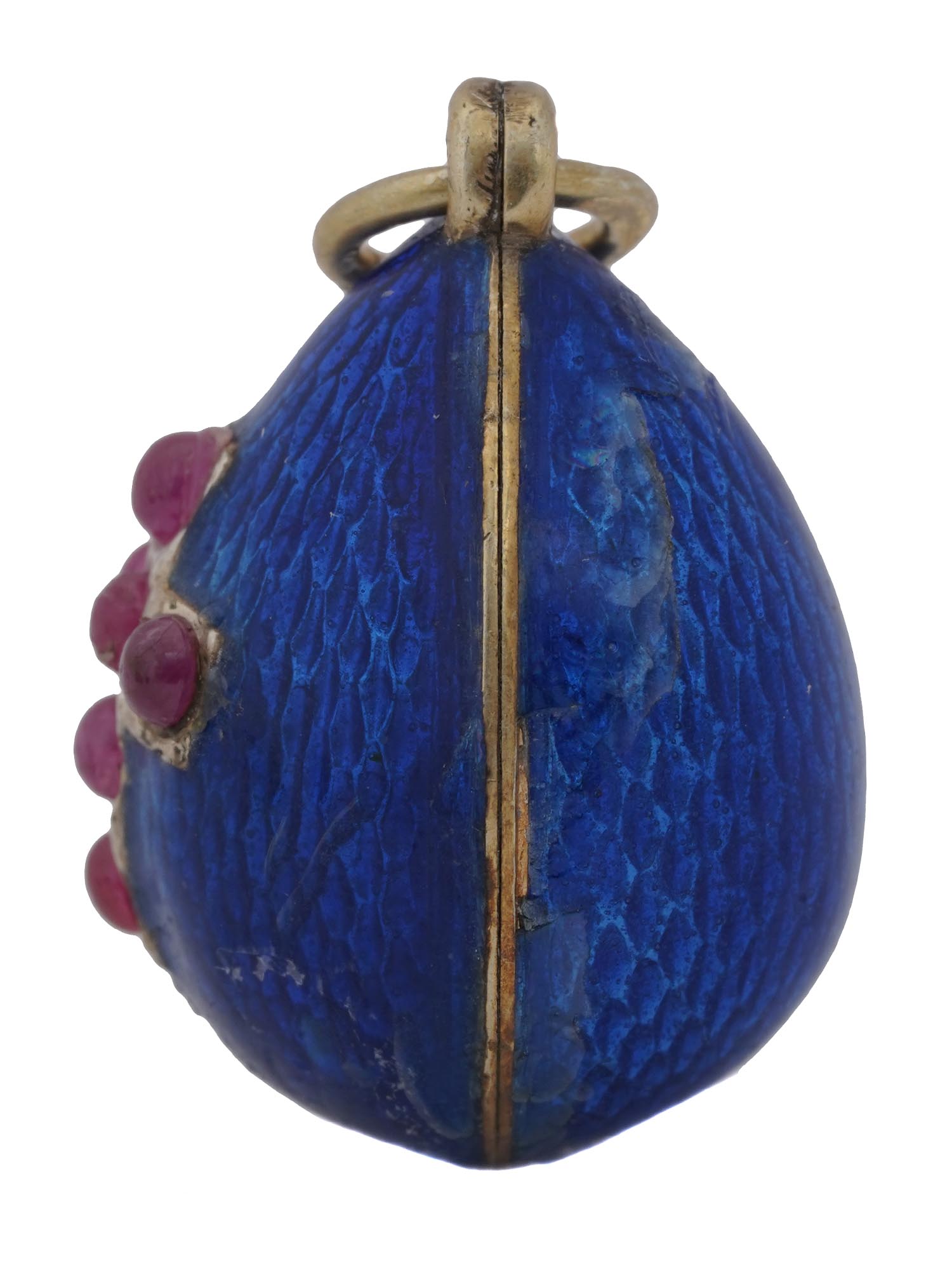 RUSSIAN SILVER GILT ENAMEL AND RUBIES EGG PENDANT PIC-1